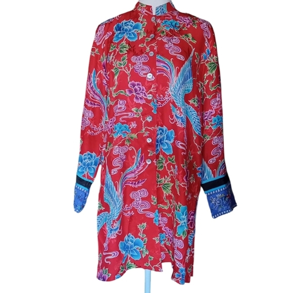 Chico's Oriental Mandarin Collar Button Front 100% Silk Tunic Size 1 Medium - Picture 1 of 9